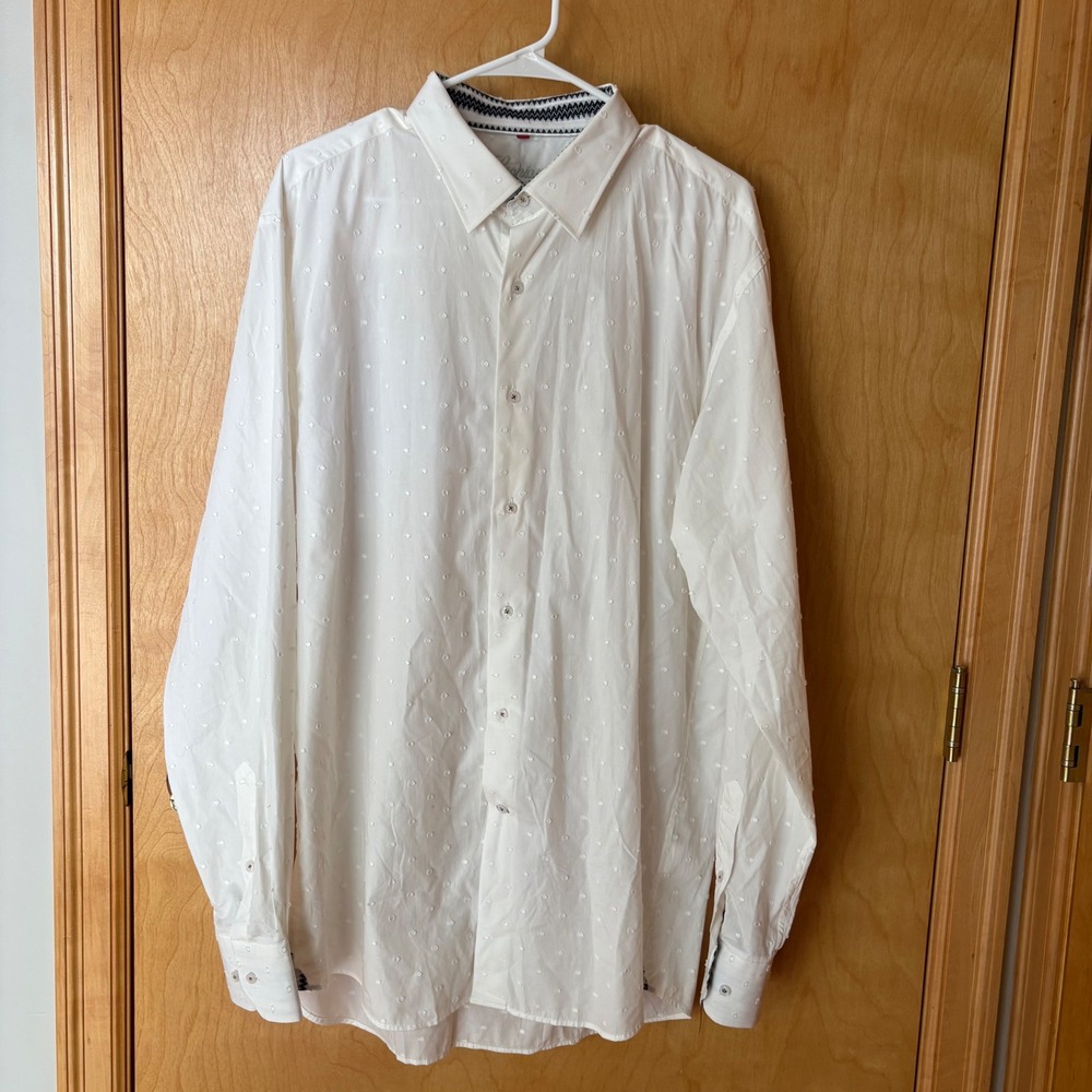 Luchiano Visconti Button Down Mens XL White Textured Dobby Contrast Trim Shirt